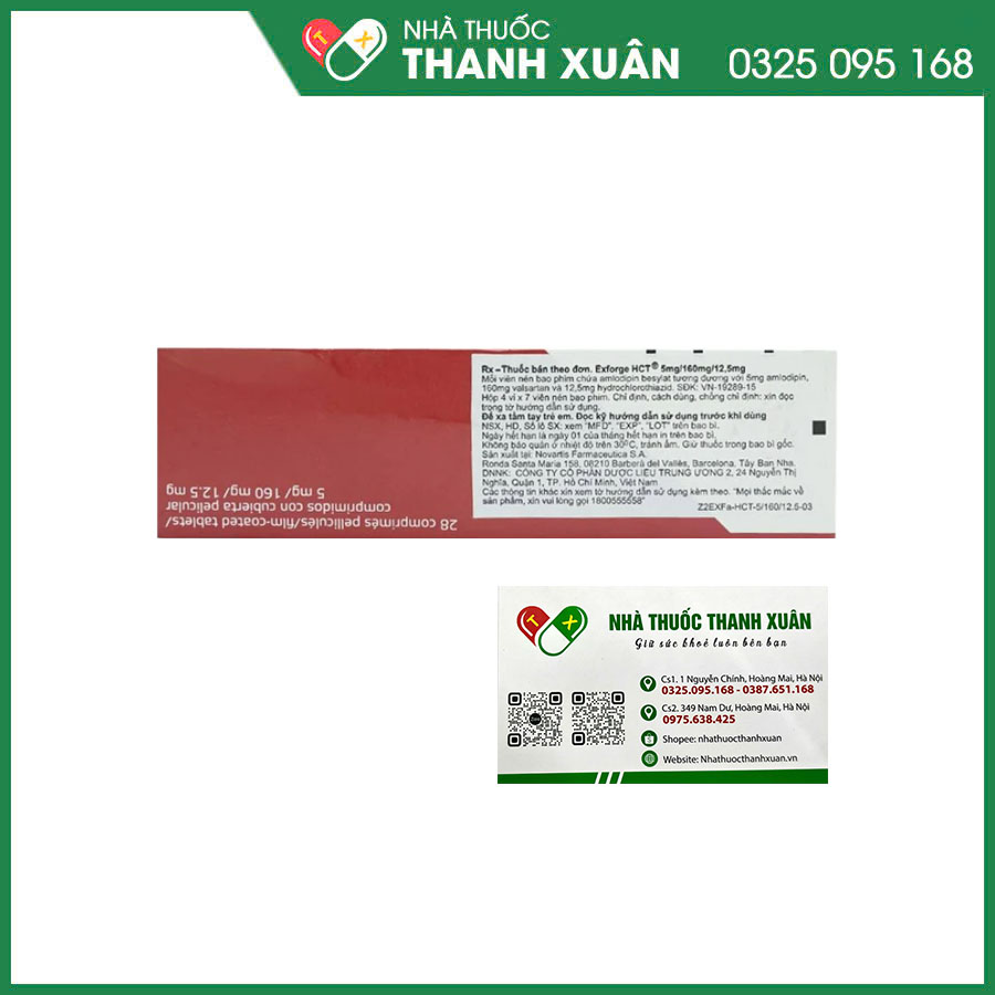 Exforge HCT 5mg/160mg/12,5mg thuốc điều trị tăng huyết áp vô căn